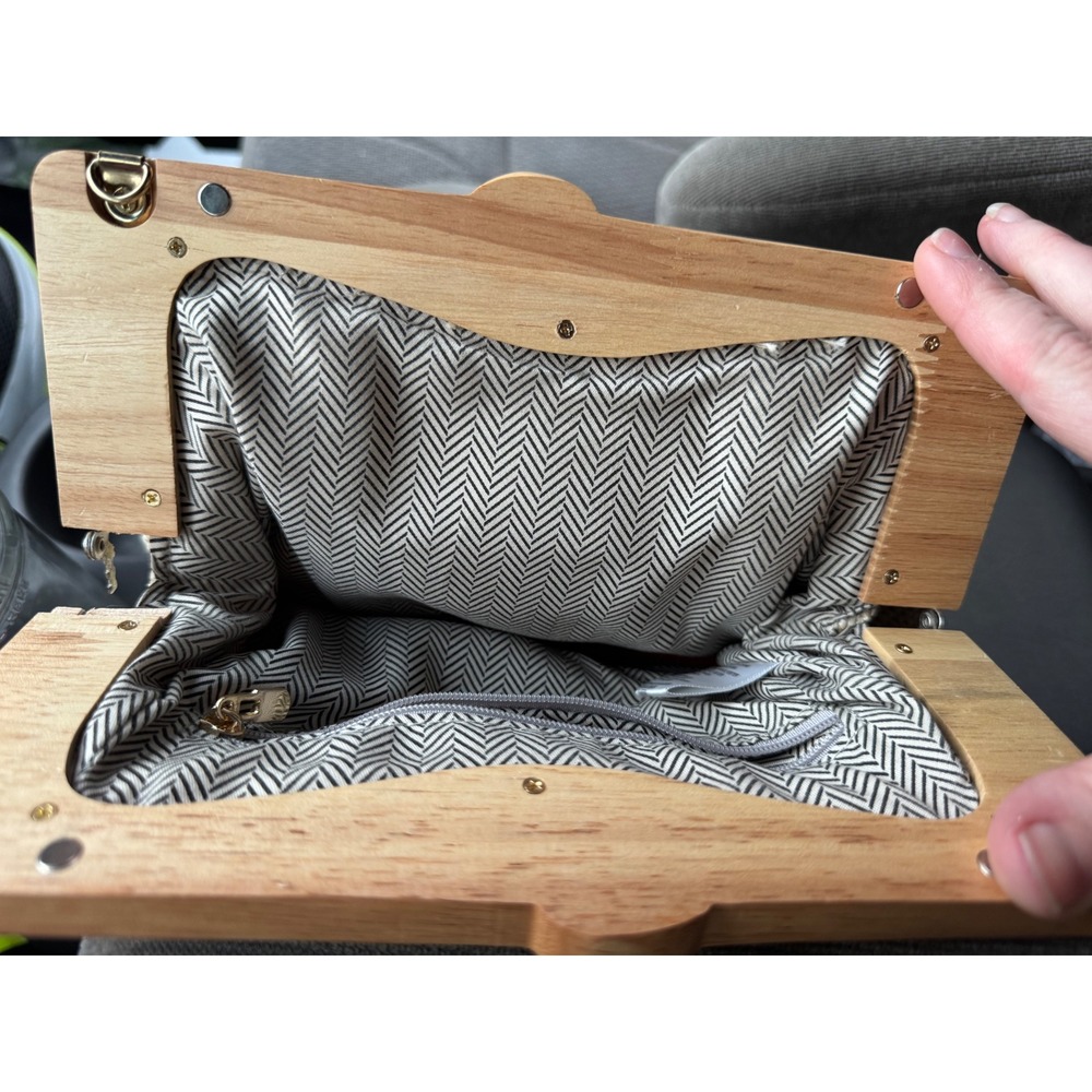 Urban Expressions Boho Woven Clutch with Wooden Frame Accent - Cream/Natural - Picture 5 of 7